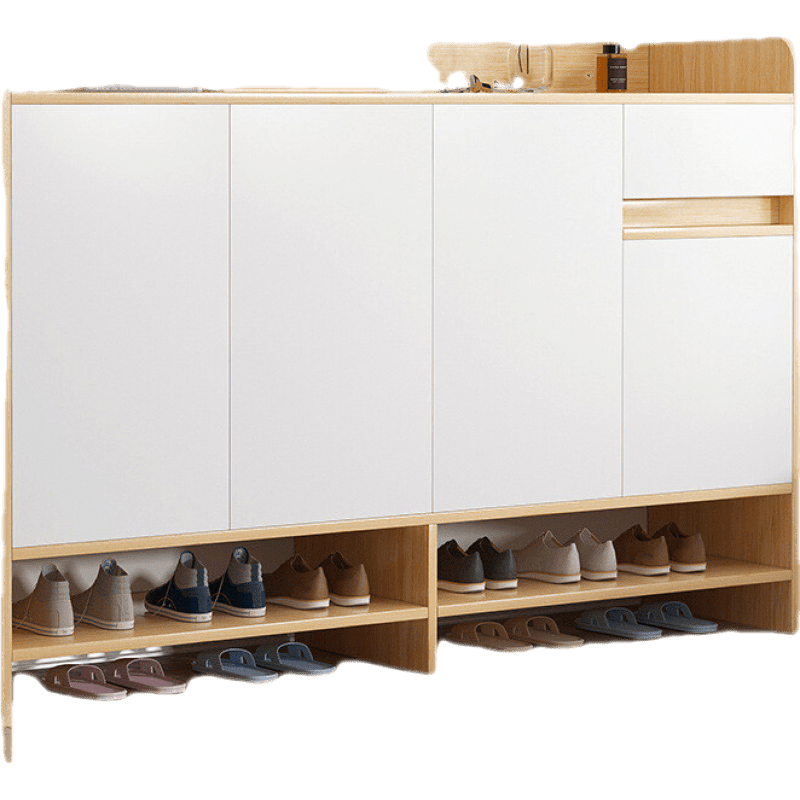 班奇盾 进门鞋柜家用门口简约现代玄关柜收纳门外阳台储物柜经济型鞋柜 【4门1抽】田园橡木色+暖白140*30*100c 支持