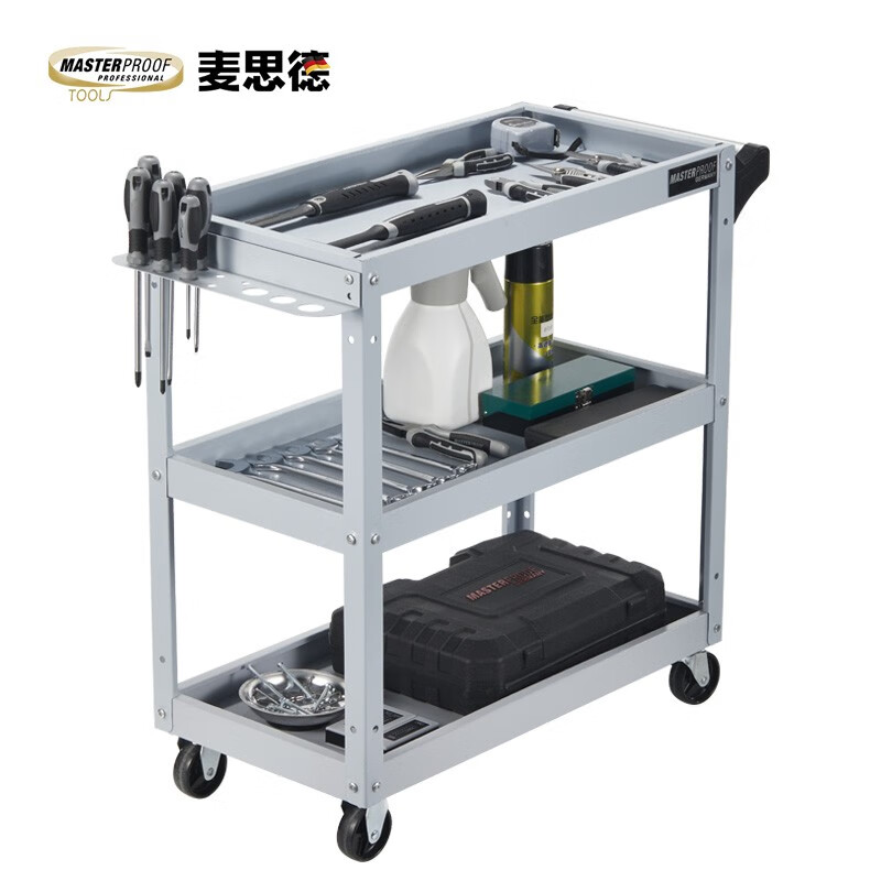 麥思德（MASTERPROOF）工具車三層手推車移動(dòng)汽修工具車多功能車間五金工具零件收納柜 68892