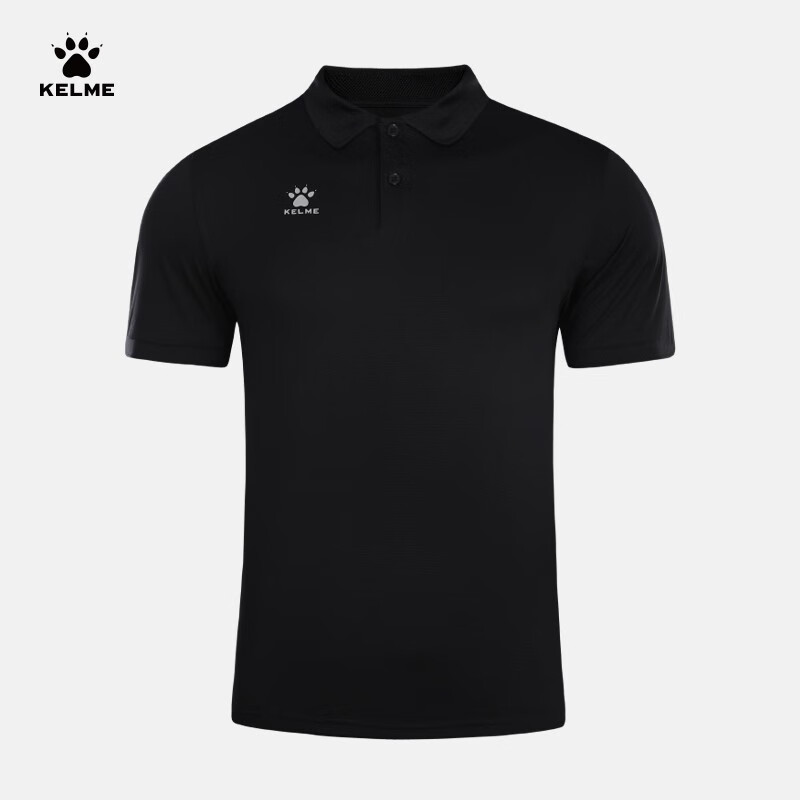 KELME/卡尔美运动polo衫男女休闲t恤男夏季透气翻领商务风半袖保罗短袖纯色团购定制情侣 黑色【男款】 XL