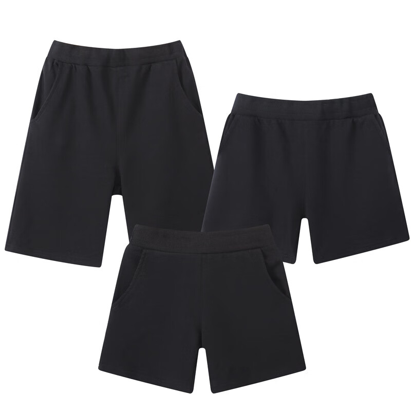 亲子装夏装短裤海边一家三口沙滩裤新款纯色男女童运动休闲裤 黑色