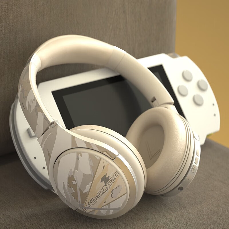 柏林之声酷炫国潮风真无线蓝牙耳机头戴式华强北带麦降噪学生儿童耳麦安卓笔记本 米黄银