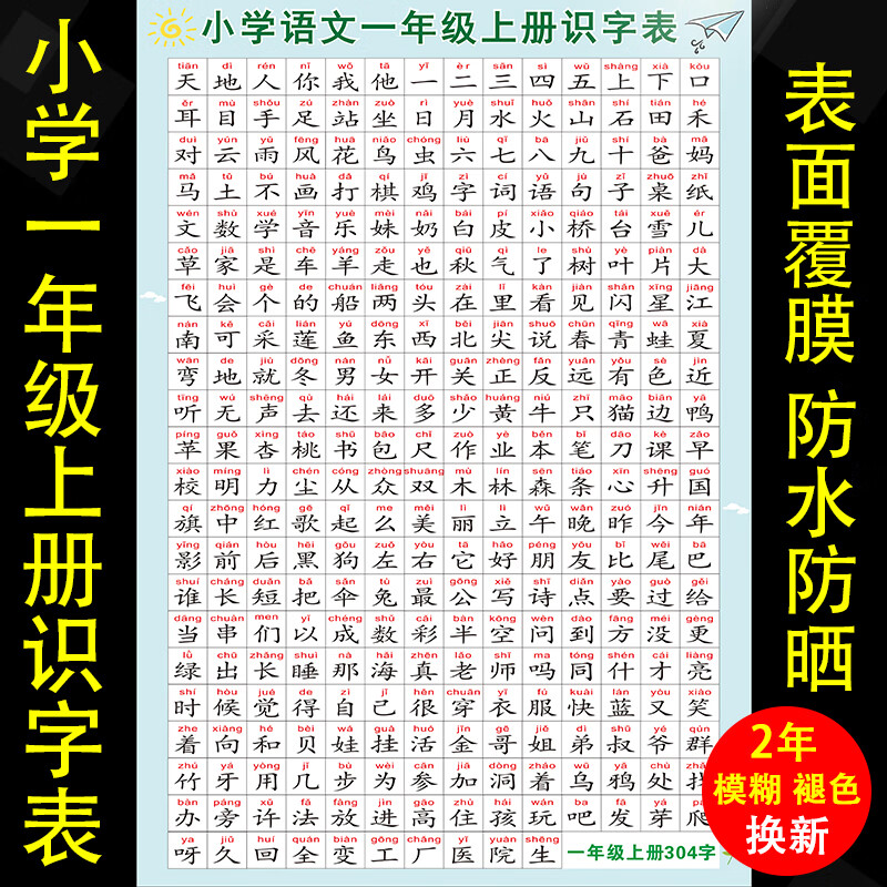 蓬诚一年级语文册生字表挂图认字识字墙贴同步生字词 一年级认字上册