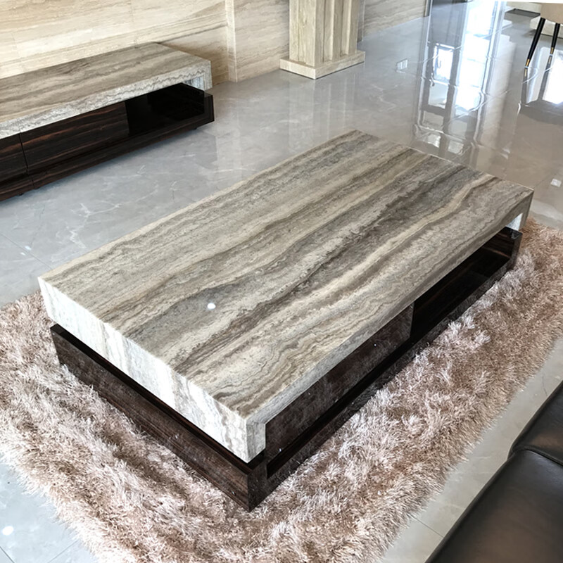 天然灰洞石大理石茶几电视柜可组合简约现代家具欧式小户型石茶桌 140