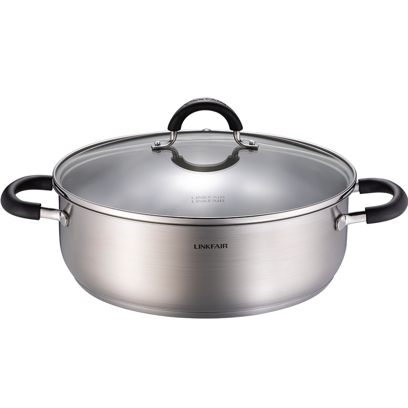 凌丰 304不锈钢火锅锅具 大容量汤锅 双耳防烫复底 7.2升 2.57kg建议5到8人 30cm