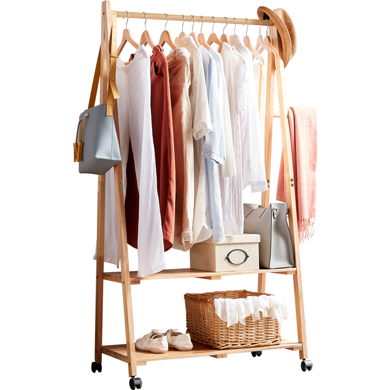 林氏木业简易家用挂衣架置物架衣帽架【原木色】LS176G2-D衣帽架