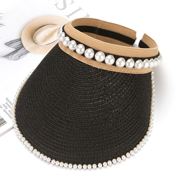 领玄空顶遮阳帽女网红夏季珍珠帽子夏天发夹帽沙滩无顶草帽防晒太阳帽