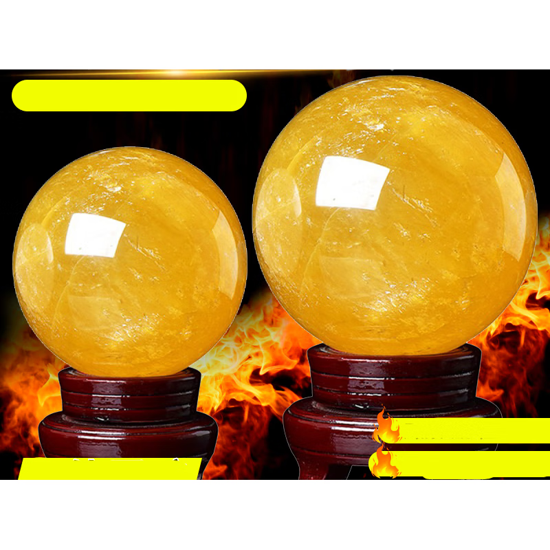 随峰黄色真水晶球风水球高端摆件大小号做生意聚财客厅装饰 有财好宅
