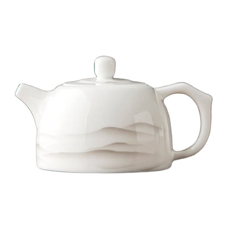 唐豐羊脂玉瓷茶壺泡茶家用提梁壺蓋碗簡(jiǎn)約白瓷單壺一人用茶具過(guò)濾喝茶 水墨遠山井欄壺 180ml