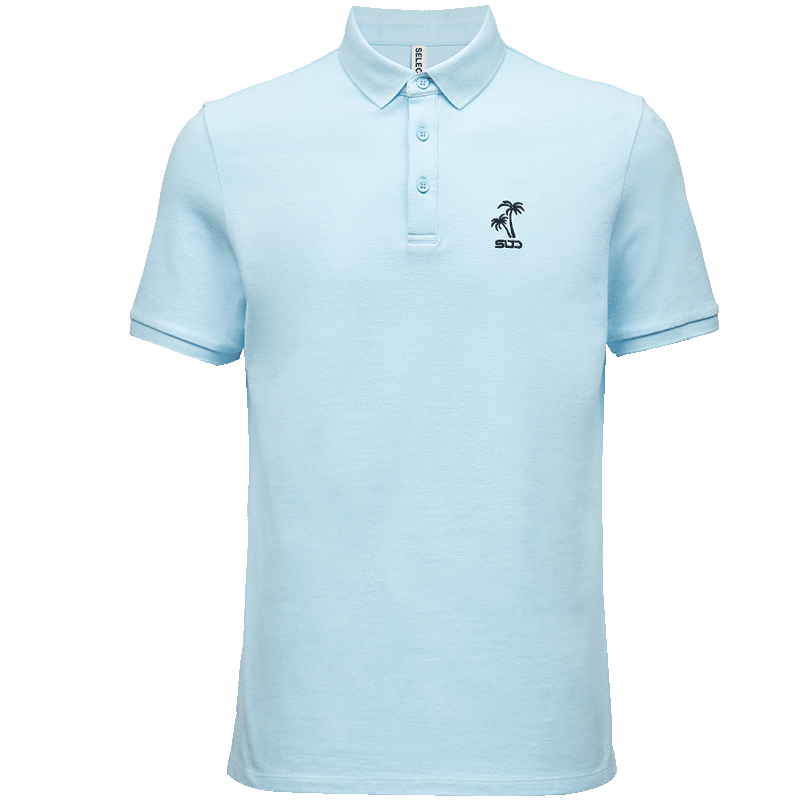 拍2件 selected思莱德新款纯棉无忧搭刺绣图案针织polo衫男 浅蓝色