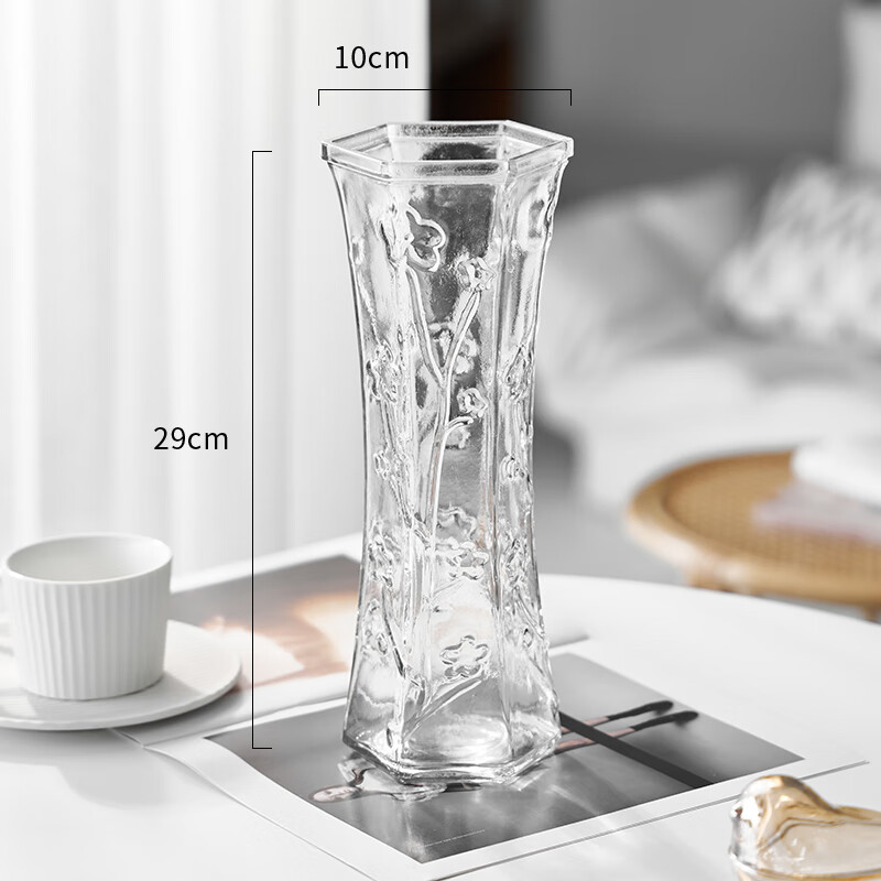 春容浓玻璃花瓶透明水养富贵竹花瓶家用客厅插花瓶摆件插花花瓶特大号 六角梅花