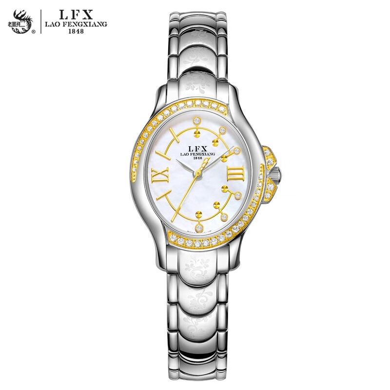 老凤祥/lfx钢表瑞士进口石英机芯 芳华品韵系列绣花纹理钢带女士手表