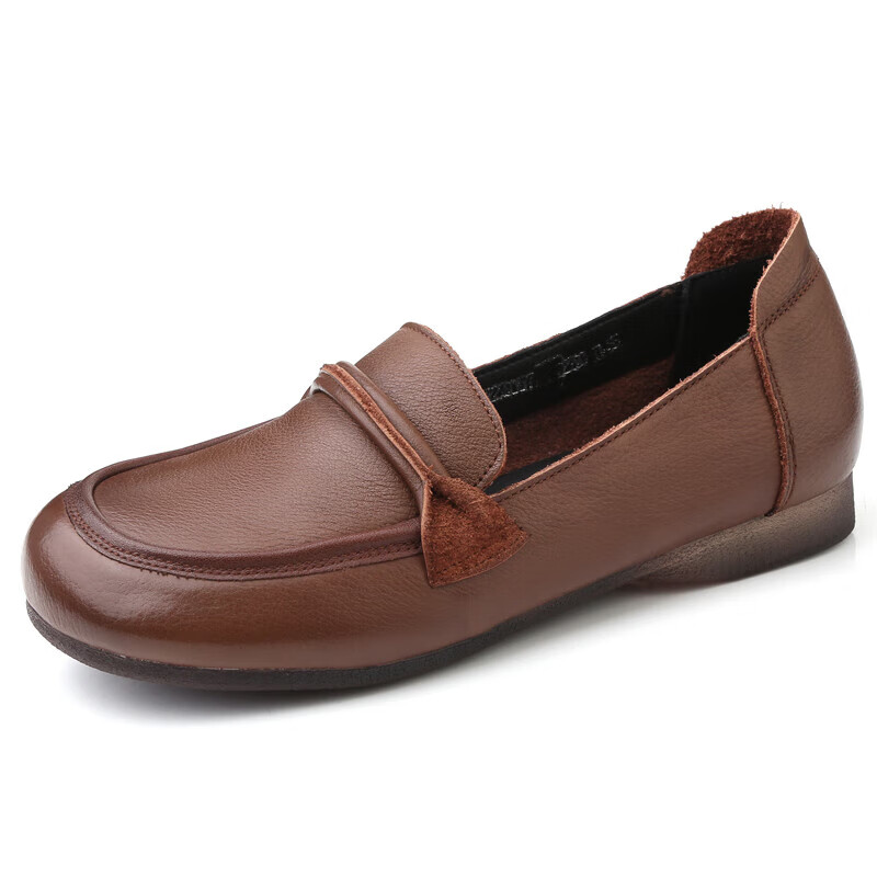 赛专(saizhuan)复古休闲单鞋女牛皮牛筋底豆豆鞋低跟皮鞋中老年舒适软