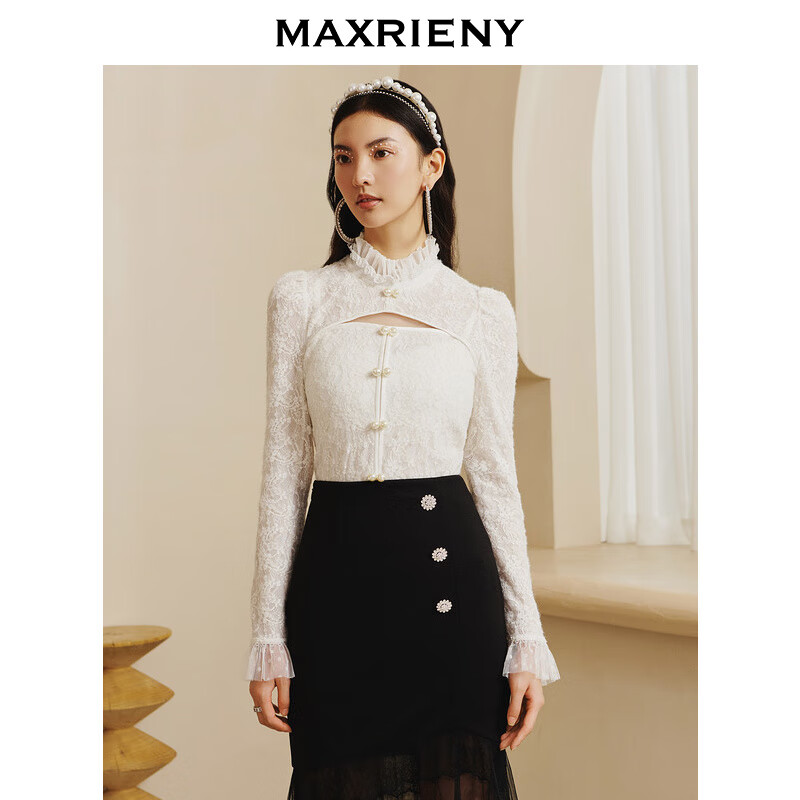 MAXRIENY【波动心弦】复古西式宫廷风蕾丝长袖上衣小衫减龄雪纺衫 漂白 S01高性价比高么？