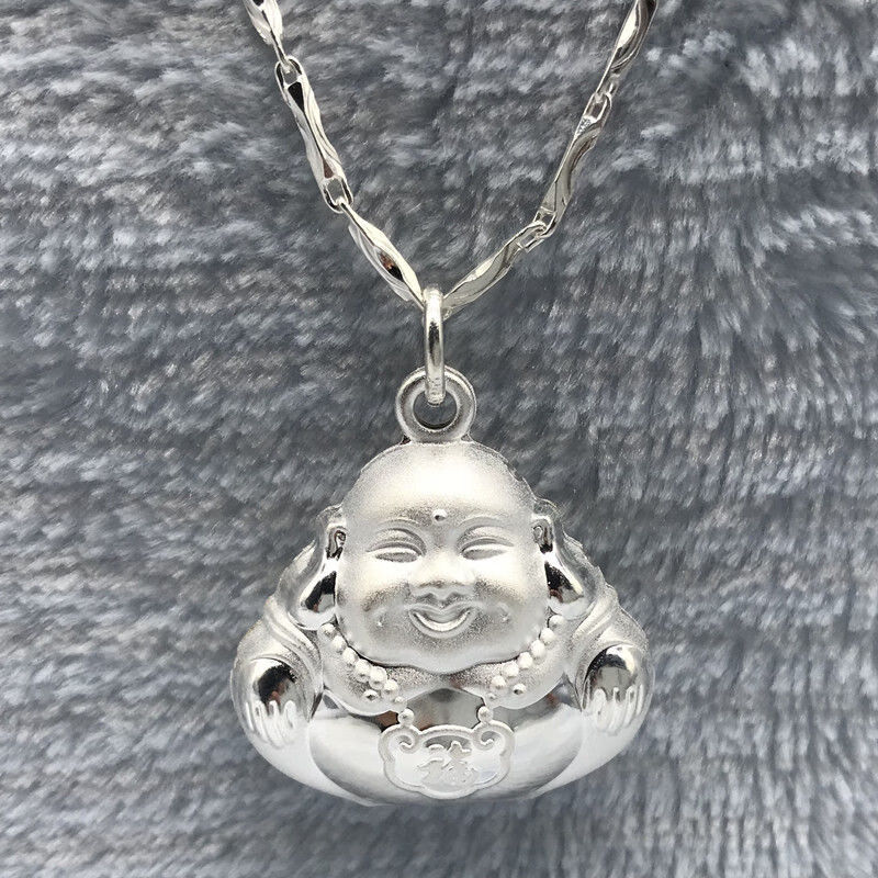 abay足银福佛吊坠项链999足银双面银佛男女款时尚民族风 保平安 大号