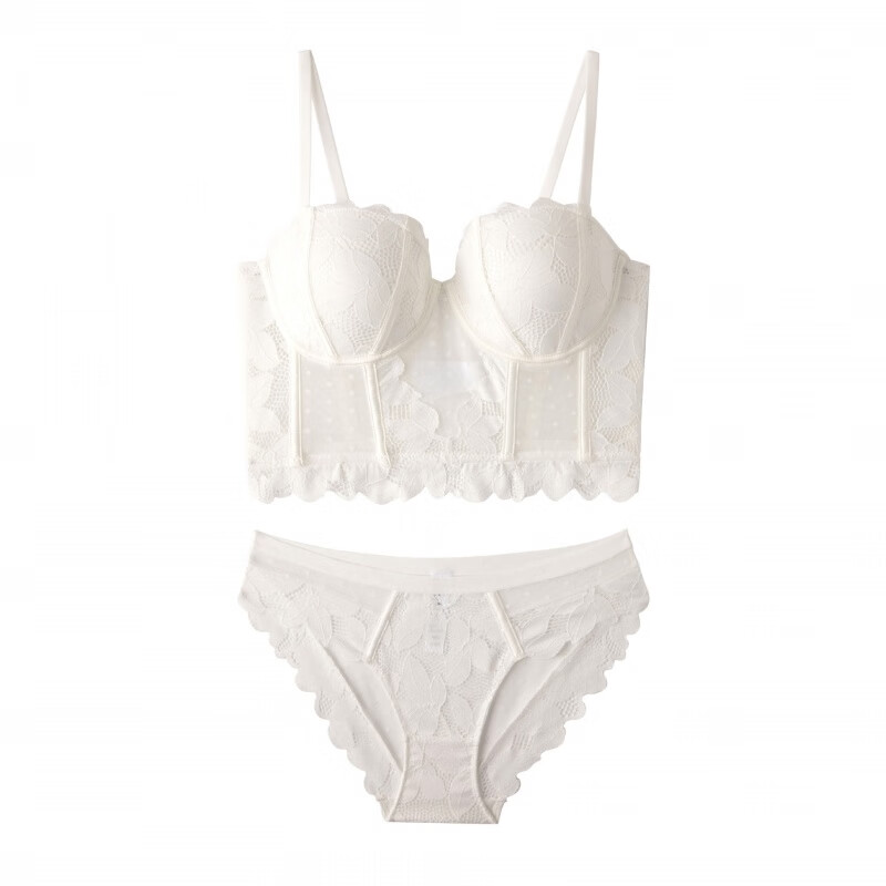 蕾丝鱼骨内衣性感夏季外穿束身衣聚拢文胸套装大胸显小薄 白色 70b