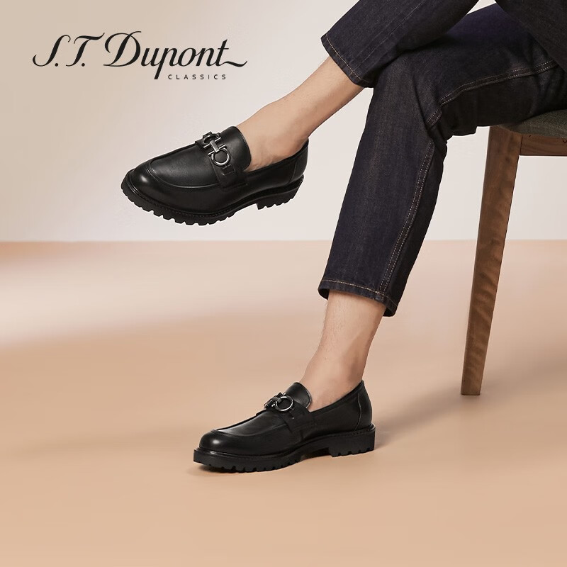 S.T.Dupont都彭男士厚底皮鞋马衔扣英伦休闲商务牛皮舒适乐福鞋 E29112662 黑色 44