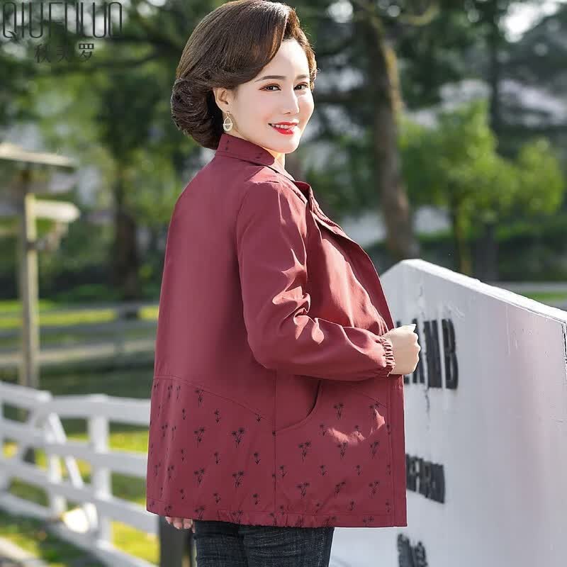 秋芙罗妈妈装秋装宽松外套夹克中老年女装洋气时尚休闲风衣 酒红色 2XL怎么看?