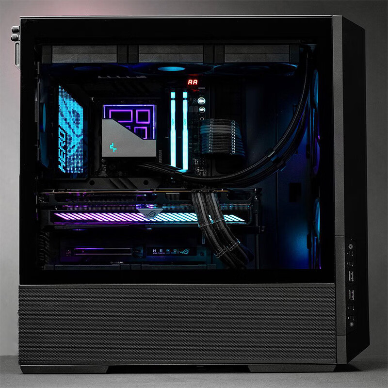 LIANLI联力L216R豪华版黑色 电脑主机箱 支持背插主板/标配3把风扇/360水冷位/竖装显卡/一体式网孔面板