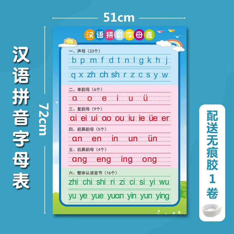 小学生一二年级汉语拼音挂图九九乘法口诀表26字母表声母韵母整体认读