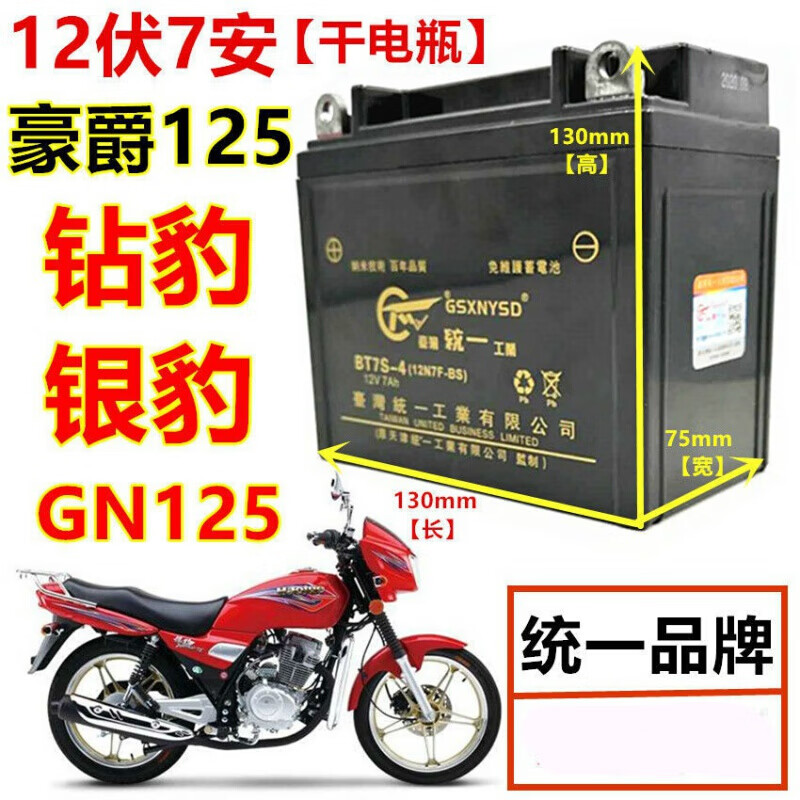铃木王钻豹银豹GS/GN125男士摩托车12伏7安免维护统一干电池电瓶 干电池电瓶