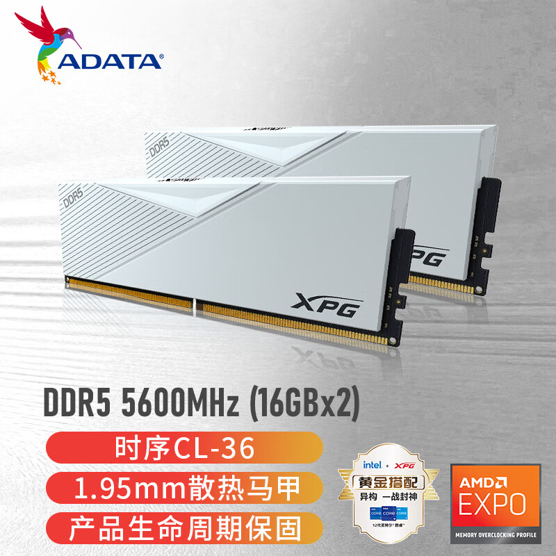 威刚（ADATA）32GB(16GX2)套装 DDR5 5600 台式机内存条 XPG威龙-LANCER (釉白)-京东商城【降价监控 价格