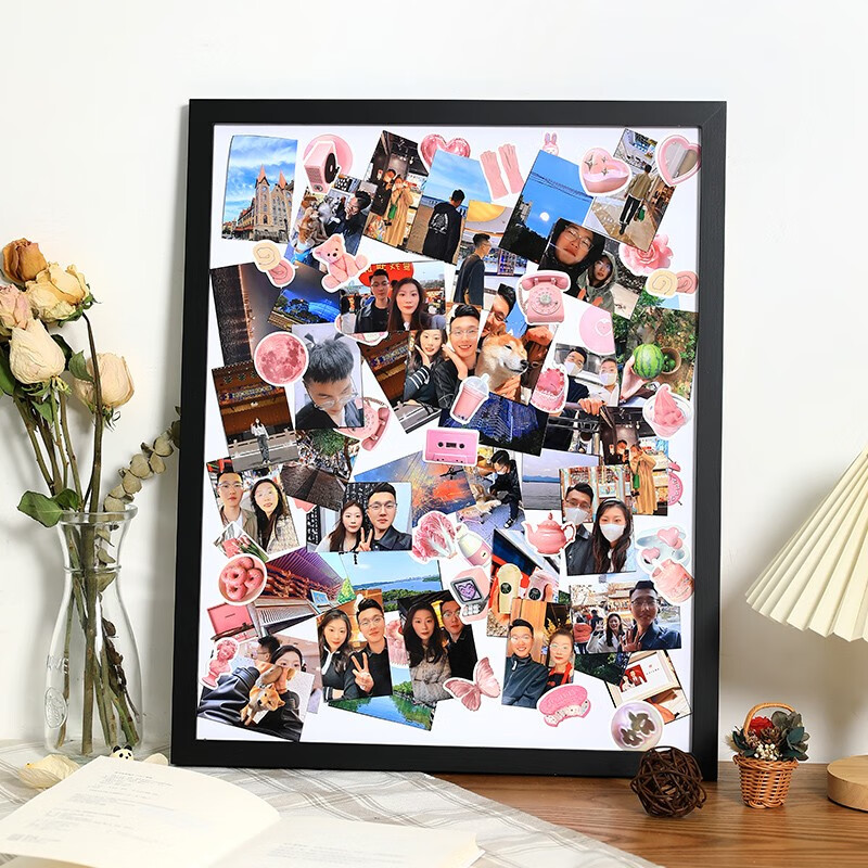礼物情侣相册装裱相片画框挂墙 黑色 20寸[可放40*50cm]送洗照片25张