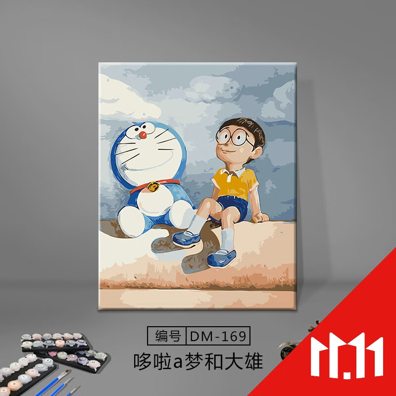 哆啦a梦和大雄 40*50黑白画板 内框  画板 丙烯颜料 高弹画