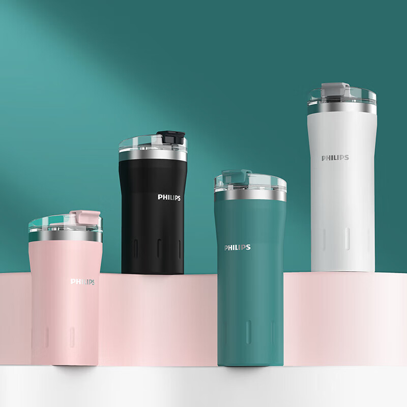 飞利浦（PHILIPS）保温杯咖啡杯 316不锈钢茶杯户外便携运动水杯子 办公室咖啡杯  【316内胆】咖啡杯-粉色500ml