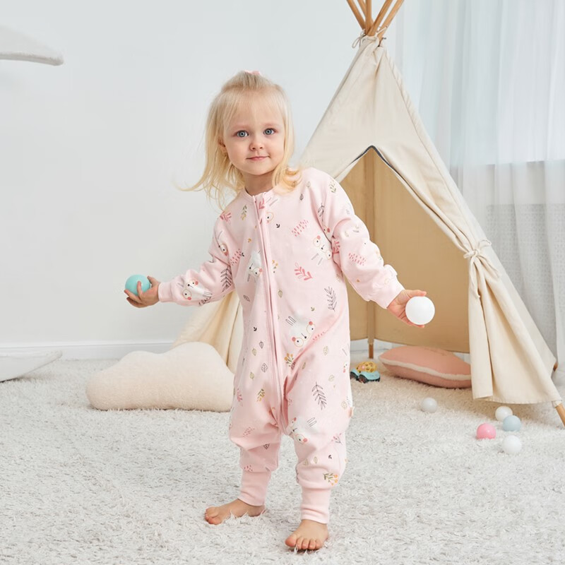 甜蜜礼物四季单层分腿睡袋春夏秋冬新款婴幼儿童男女宝棉分腿睡袋家居服 单层【春秋22-28度】粉色兔子 90码(身高80-95CM)12-24个月