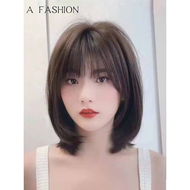 2022新款假发女短发网红波波头自然全真人发丝空气刘海时尚修脸全头