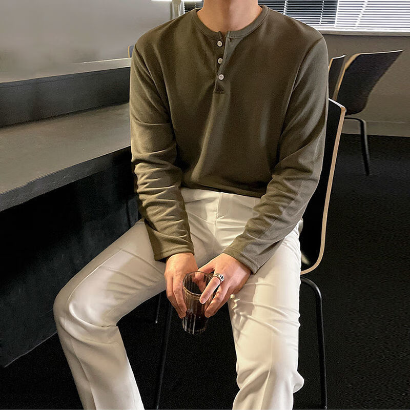 仲盛亨利衫春秋季重磅长袖t恤硬汉健身肌肉男外穿薄款男士内搭打底衫