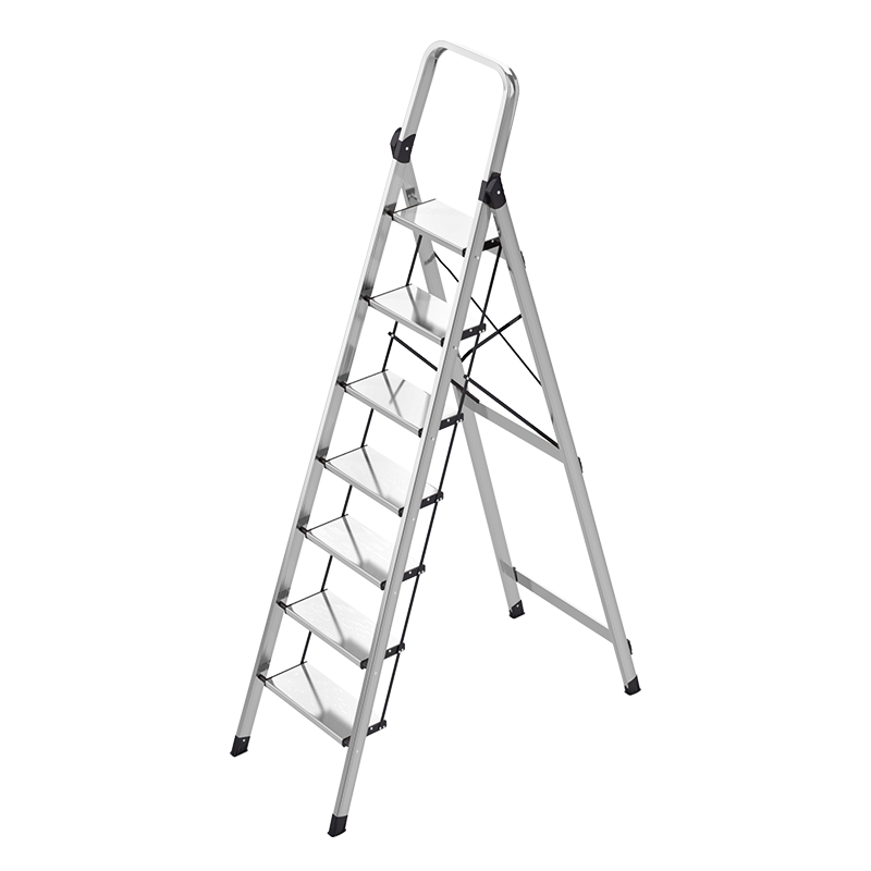 创硕 梯子家用铝合金折叠梯加厚室内多功能人字梯安全六七八步爬楼梯 铝合金银色七步梯