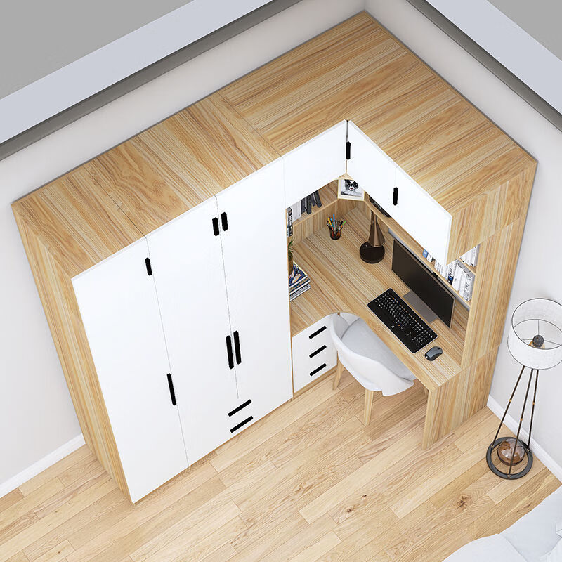 转角连体书桌衣柜一体小户型家用卧室衣橱收纳柜电脑桌拐角组合柜