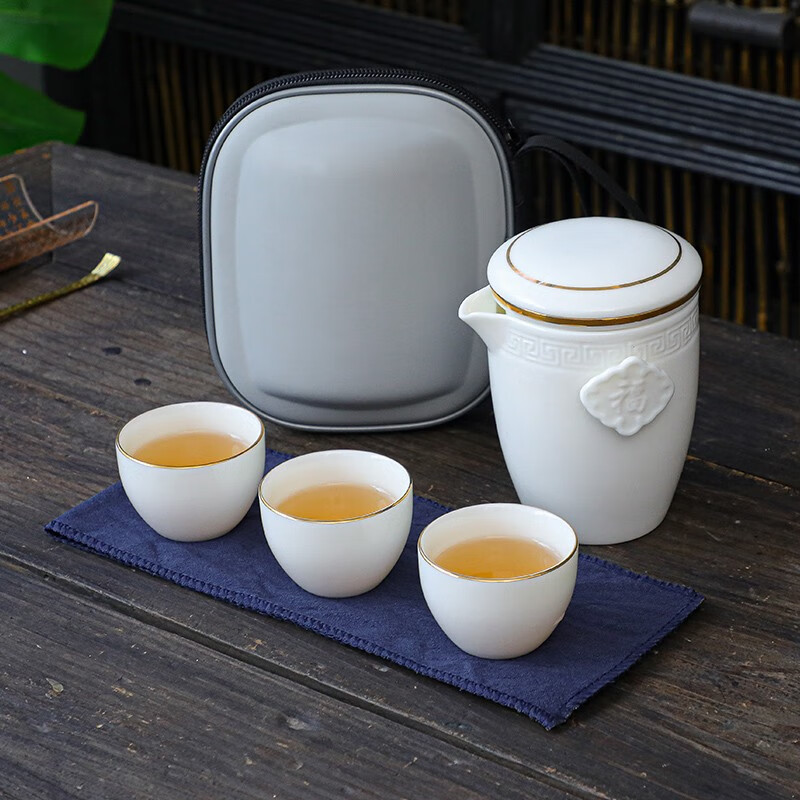 三杯便携包玻璃旅行功夫茶具套装户外宝藏旅行好物 祥福一壶三杯描金