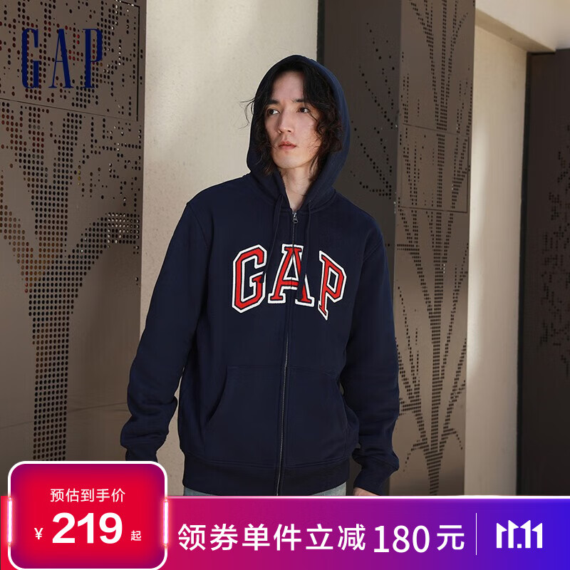 Gap 男女装秋冬2022新款易穿搭LOGO碳素软磨抓绒卫衣461135情侣连帽衫 藏蓝色 180/96A(M)