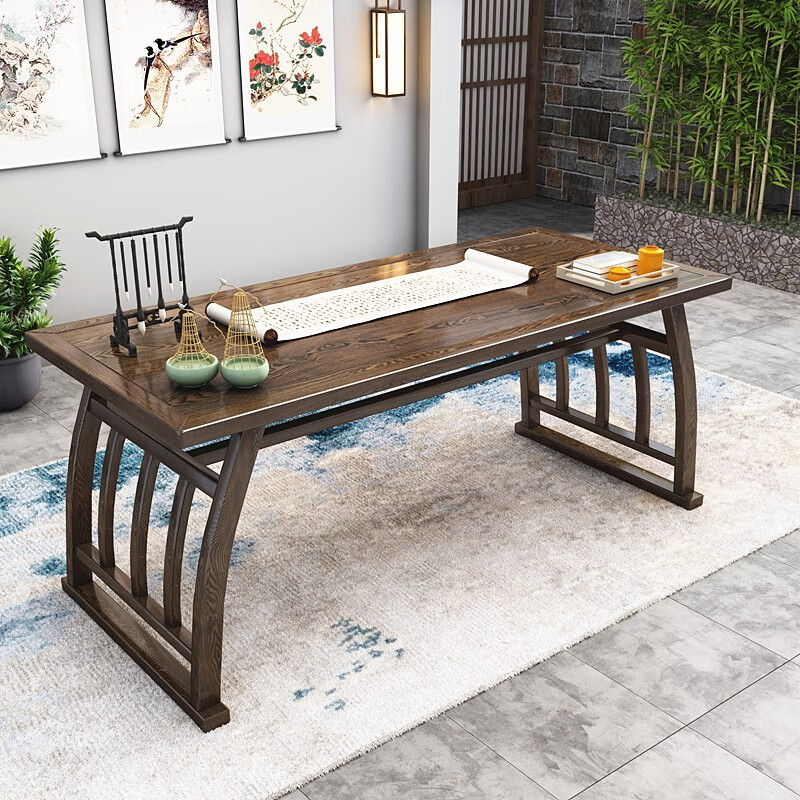 澳颜莱书画桌案 中式书法桌实木马鞍桌仿古画案书画桌南榆木书桌家用