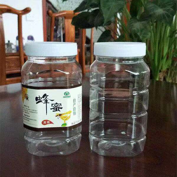 幻视装蜂蜜的空瓶子 蜂蜜瓶子塑料罐透明塑料瓶蜜糖罐加厚带盖SN0276 二斤方白10个+内盖+标签