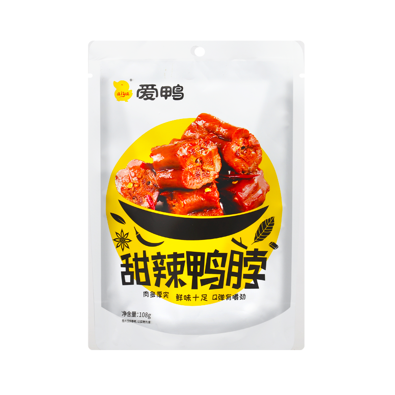 拍3件 爱鸭(aiya)鸭脖 鸭肉熟食 休闲零食 卤味小吃 鸭脖子甜辣味108g