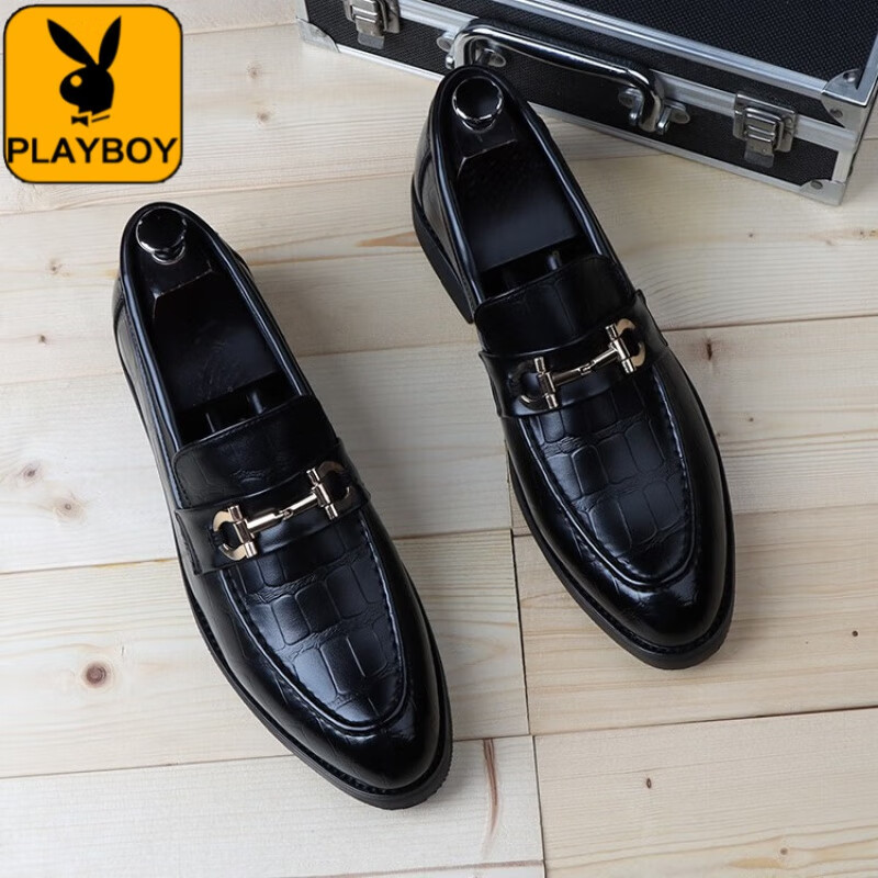 马衔扣皮鞋男尖头韩版英伦内增高一脚蹬男鞋发型师雅痞鳄鱼纹潮鞋