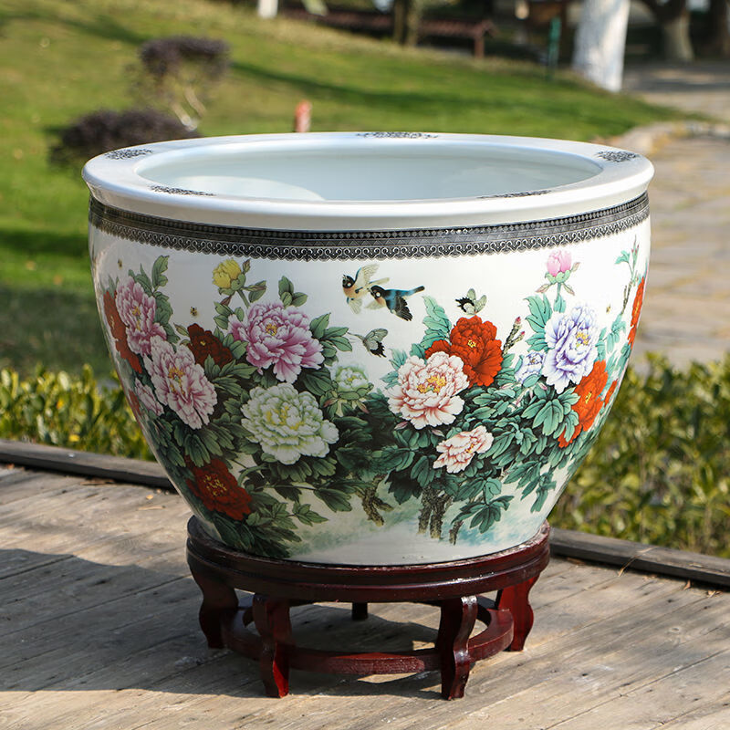 景德镇陶瓷器鱼缸养金鱼大缸乌龟盆水培植物睡莲碗莲水缸 连年有余