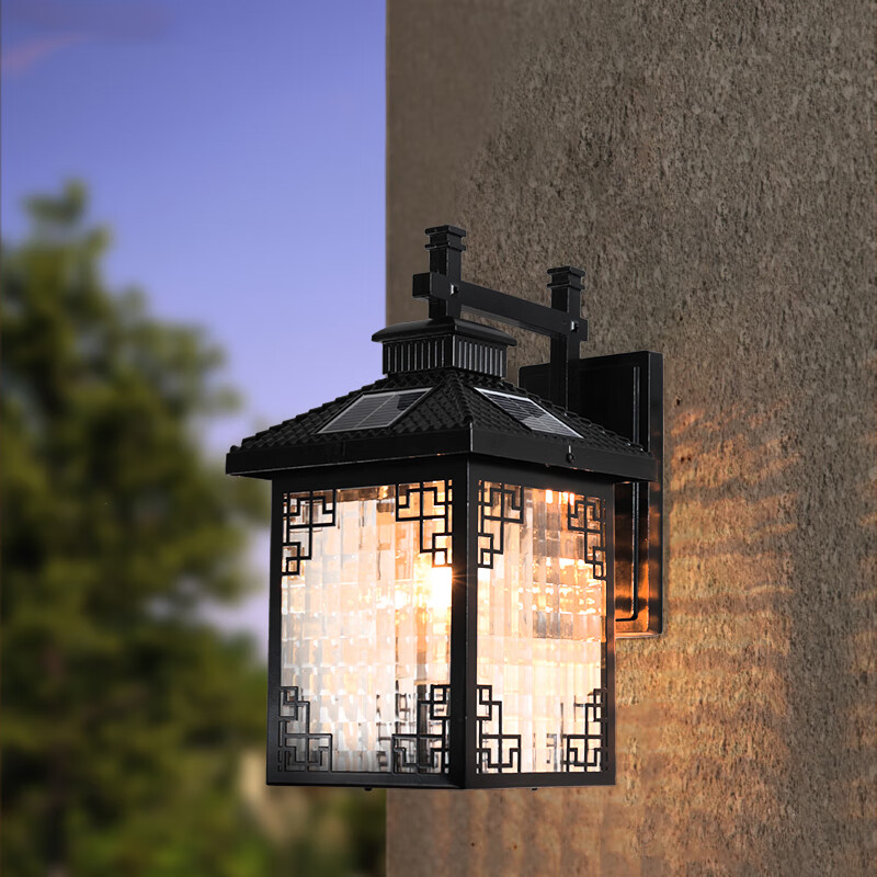 hermind复古太阳能壁灯户外防水庭院灯新中式别墅花园阳台大门围墙