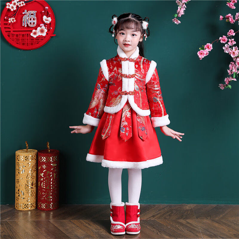 珏珏鸭3-14岁小孩子冬天穿的女童旗袍儿童汉服中国风唐装长袖小女孩
