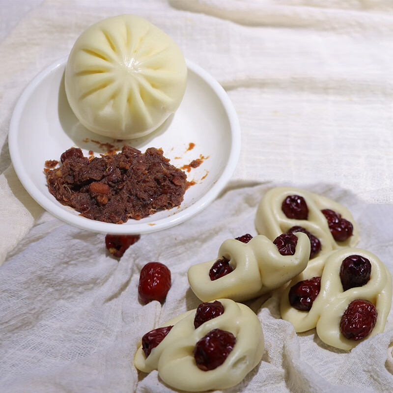 回鄉(xiāng)齋棗花饃饃純手工速凍紅棗紅豆包子花卷?xiàng)椛交ǜ怵z頭早餐速食加熱 棗花卷+棗豆包各2袋（共24個(gè)）
