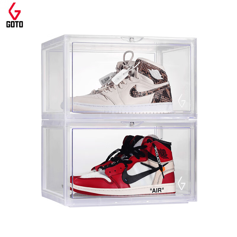 GOTO 侧开鞋盒AJ球鞋透明收纳盒鞋柜亚克力防氧磁吸收纳箱鞋墙展示盒 透明款六组十二只（D12）