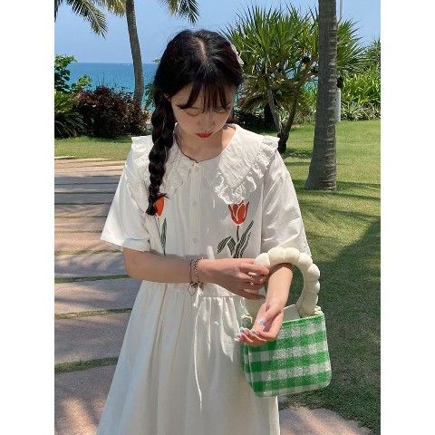 lanweifeilei300斤夏季韩版甜美女日系少女小清新初恋连衣裙女 白色 m