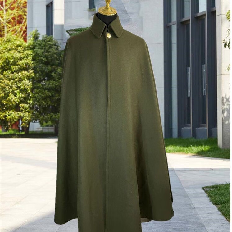 茗雎军阀大帅服装民国大衣少帅斗篷男女同款披风大衣绿色毛呢料影视剧