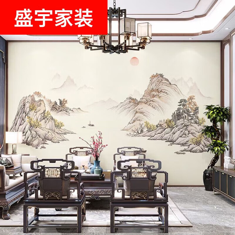 独绣无缝墙布办公室书房客厅电视沙发背景墙壁布壁画 巴山蜀水-米黄