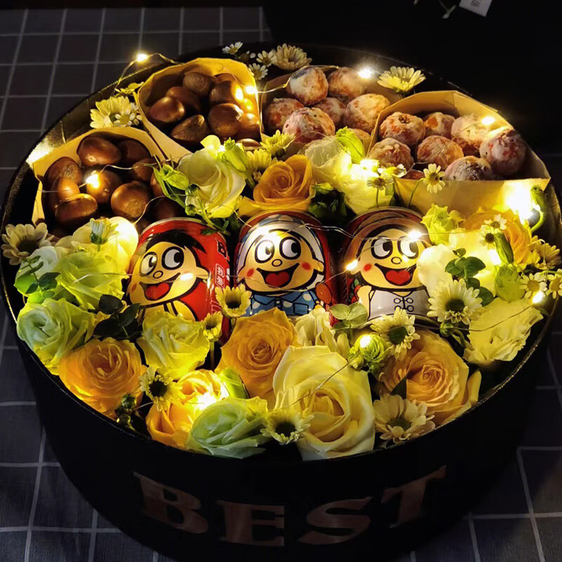 件套玫瑰混搭礼盒花束同城配送女朋友老婆闺蜜生日礼物 旺仔鲜花礼盒