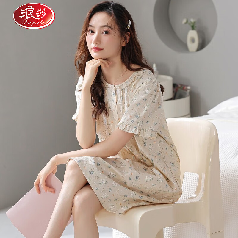 款梭织棉纱布睡衣裙全棉夏款连衣裙 05021 xl【165-170cm/120-140斤】