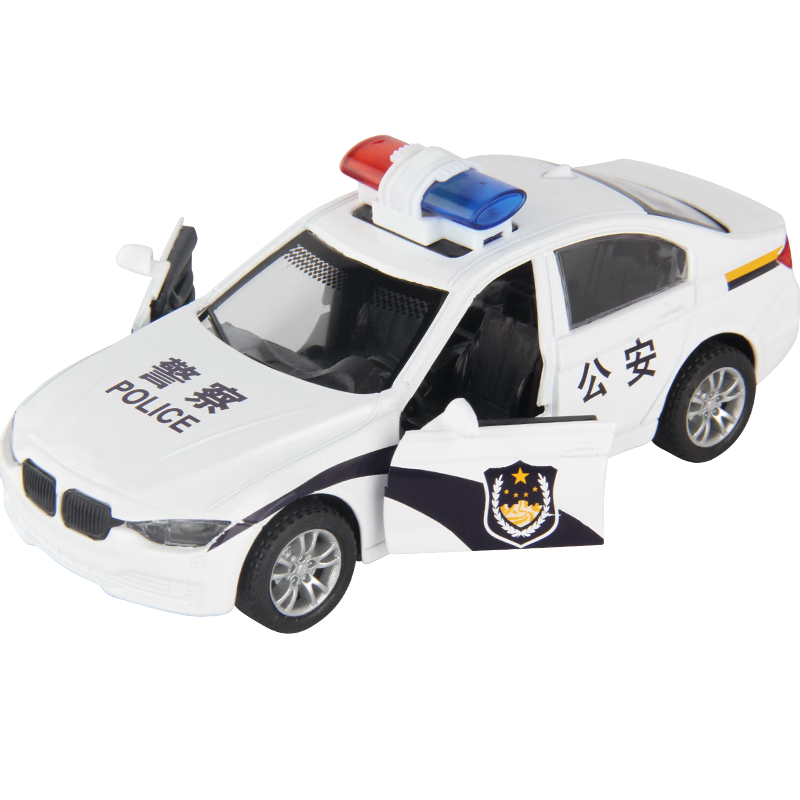 康迪拉家族儿童玩具车男孩1/32合金宝马警车汽车模型仿真回力3-6岁生日礼物